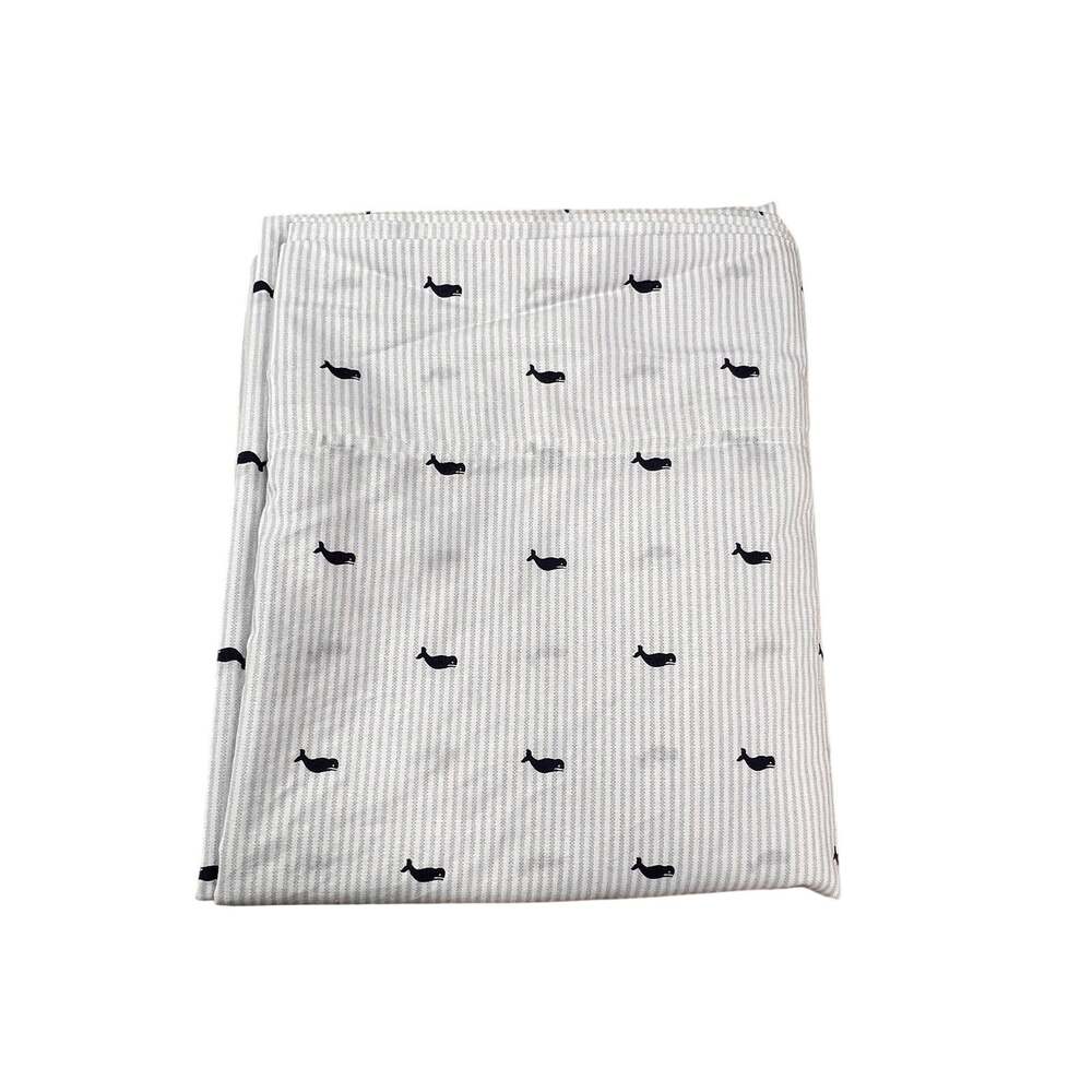 TOMMY HILFIGER Twin Full Flat Sheet Blue White Whale Nautical Cotton Blend Style